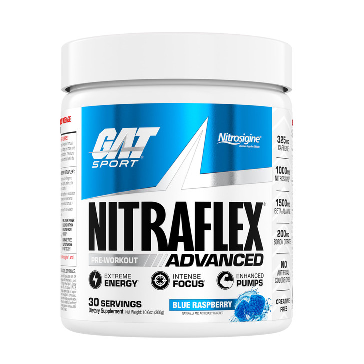 GAT SPORT Nitraflex Advanced Pre-Workout Powder, Increases Blood Flow, Boosts Strength and Energy, Improves Exercise Performance, (Blue Raspberry, 30