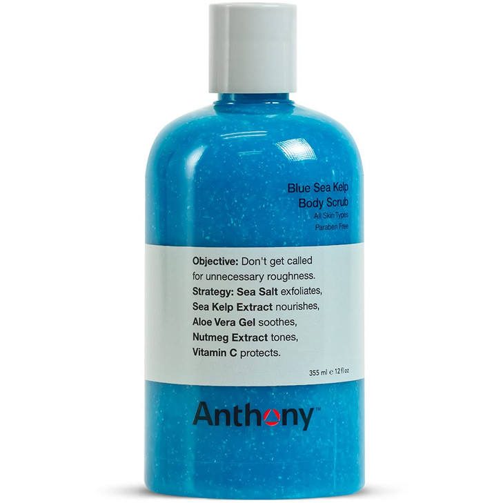 Anthony Exfoliating Body Scrub, Sea Salt, Vitamin C & Aloe Vera, Deep Cleans, Smooths Rough Patches, Soothes & Protects Skin, Hydrating Blue Sea Kelp