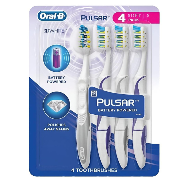 Oral B 3D White Luxe 4 Count ( Pack of 1) Pulsar Battery Powered Toothbrushes
