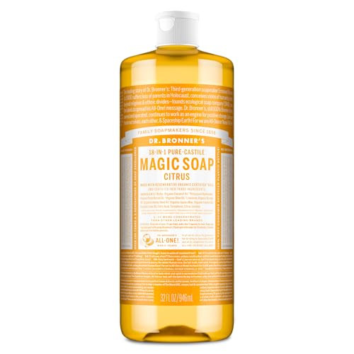 Dr. Bronner's Pure-Castile Magic Soap Liquid (Citrus, 32 Ounce - Made with Regenerative Organic Certified Oils, 18-in-1 Uses: Face, Body, Hair, Laund