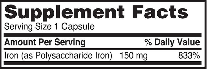 Polysaccharide Iron Complex 150 mg Capsules Iron Supplement 100 Capsules per Bottle Pack of 4 Total 400 Capsules