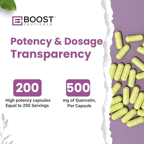 BoostCeuticals Quercetin 200 500mg Vegan Capsules  No Stearates Non GMO Gluten Free Antioxidant Bioflavanoid - Over 6 Months Supply