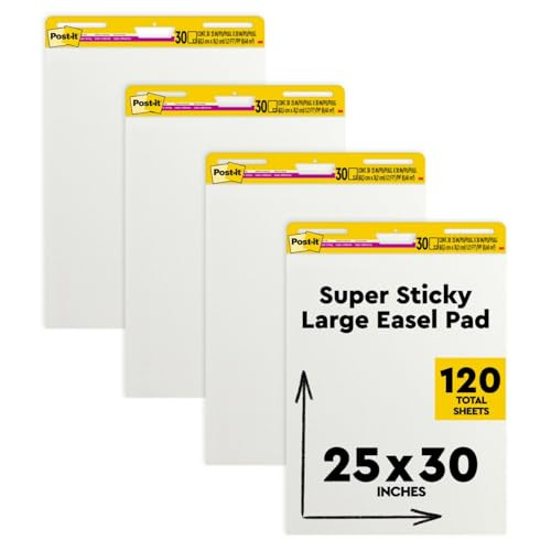 Post-it Super Sticky Easel Pad, 25 in x 30 in, White, 30 Sheets/Pad, 4 Pads/Pack, Great for Virtual Teachers and Students (559 VAD 4PK)