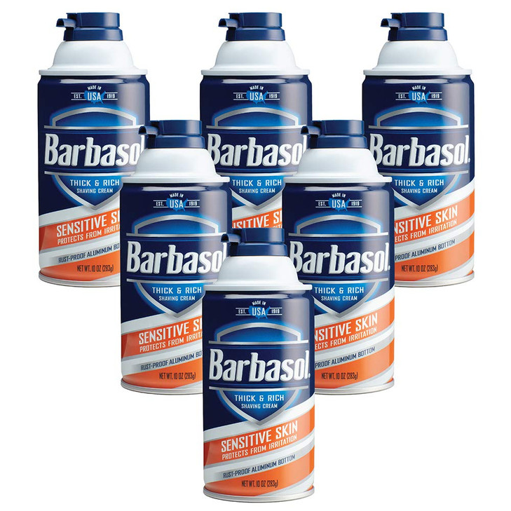 Barbasol Sensitive Skin Thick and Rich Shaving Cream for Men, 10 oz., Pack of 6