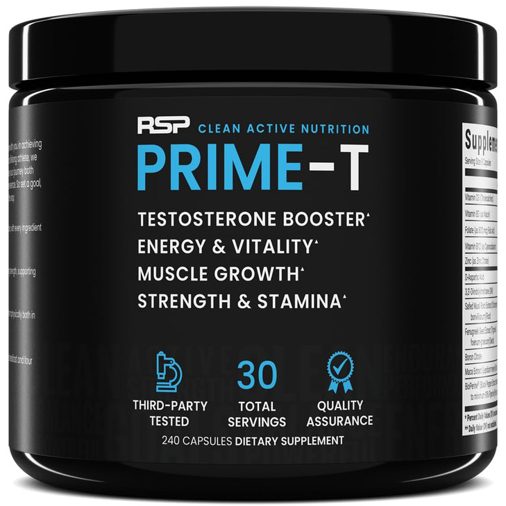 RSP NUTRITION Prime T - Testosterone Booster for Men, Natural Test Booster Pills, Lean Muscle Growth, Strength, Stamina & Healthy Sleep, 30 Servings