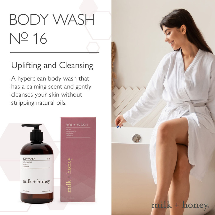 milk + honey Gentle Body Wash, No. 16, with Pink Grapefruit, Bergamot, and Cardamom, Body Wash for Women and Men, 12 Oz
