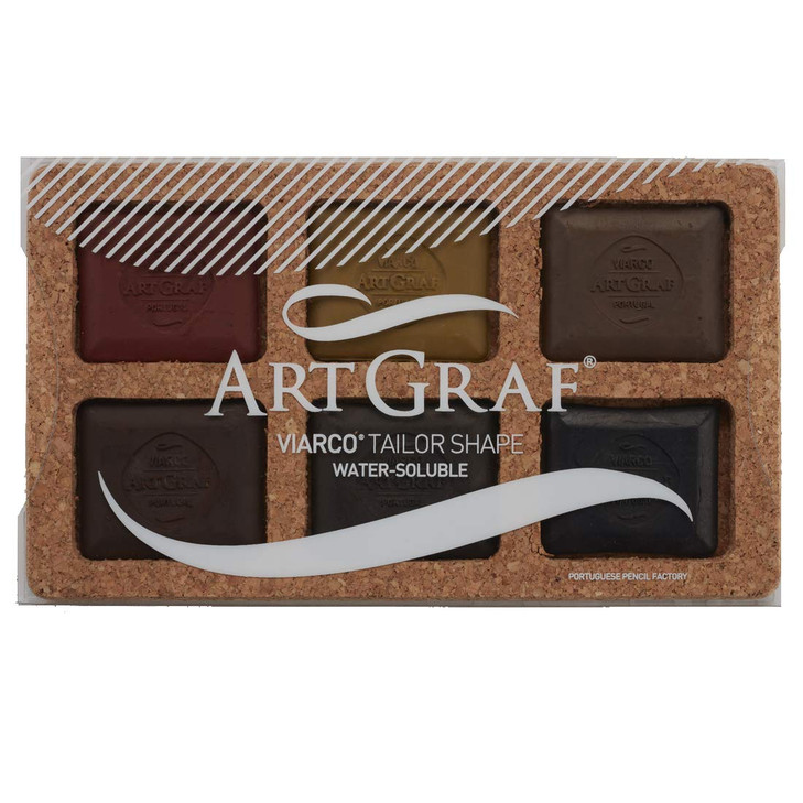 Art Graf Water Soluble Tailors Chalk Shaped Watercolor Paint Set, 6 Highly Pigmented Earth Tone Colors, Pigment Cakes for Painting & Drawing