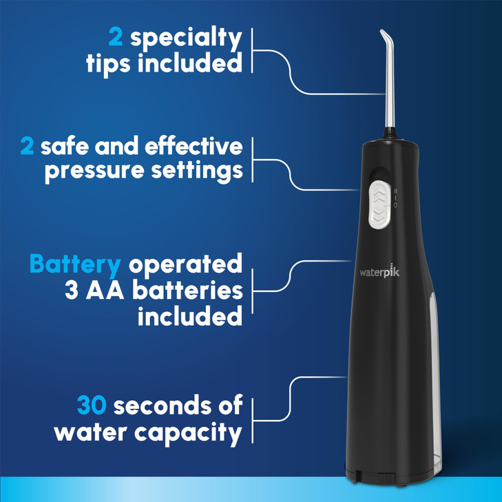 Waterpik Cordless Express Water Flosser, Battery Operated & Portable for Travel & Home, ADA Accepted, Waterproof for Shower Use, Black WF-02, Packagi
