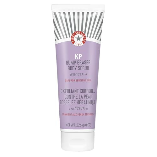 First Aid Beauty KP Bump Eraser Body Scrub with 10% AHA, Keratosis Pilaris Skin Exfoliator with Glycolic and Lactic acids, Helps Reduce Chicken Bumps