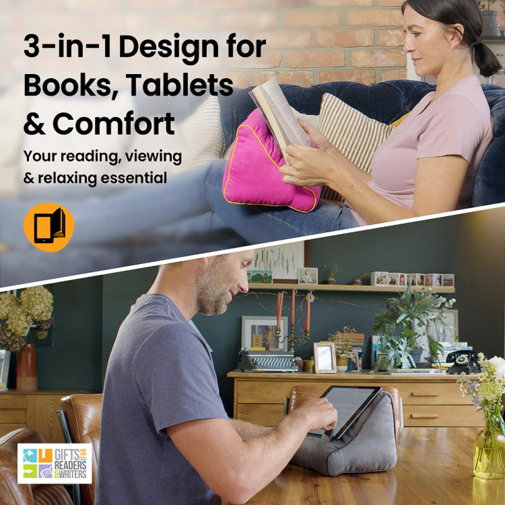Gifts for Readers & Writers Pillow Tablet Stand for Bed Diner - Premium Cushioned Holder for Hands Free Reading, Stylish Tablet Holder for Bed, Kindl