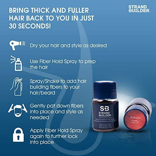Strand Builder Hair Fibers for Thinning Hair and Hair Loss, Natural Keratin Hair Building Fibers, Undetectable Hair Thickener for Men or Women, 30g/1