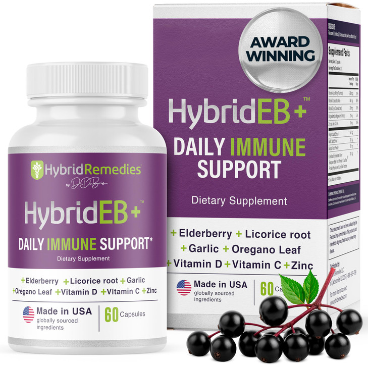 HybridEB Sambucus Elderberry Immune Support with Vitamin C, Zinc, Vitamin D3 - Antioxidant & Immunity Supplement, 1 Month Supply - 9 in 1 Black Elder