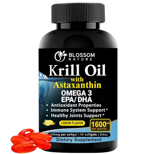 Antarctic Krill Oil Softgels1600mg per Serving with 2mg Astaxanthin, High Omega?3 (174mg EPA & 120mg DHA) in Phospholipid FormSupports Joint, Heart