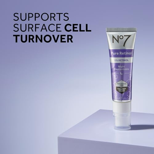 No7 Pure Retinol 1% Night Concentrate - Anti Wrinkle Retinol Serum with Collagen Peptides & Niacinamide for Younger Looking Skin - Firming Face Serum