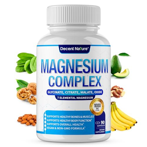 Magnesium Complex 7 Elemental Magnesium Supplement 1000mg  Magnesium Glycinate, Citrate, Malate, Taurate, Oxide, Aspartate, Orotate Non-GMO 90 Capsu