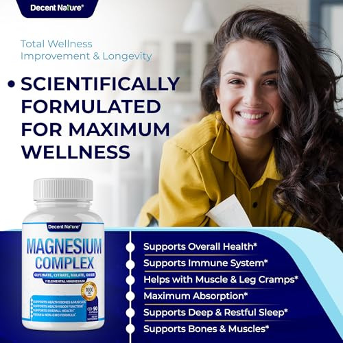 Magnesium Complex 7 Elemental Magnesium Supplement 1000mg  Magnesium Glycinate, Citrate, Malate, Taurate, Oxide, Aspartate, Orotate Non-GMO 90 Capsu
