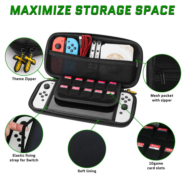 FUNDIARY Tear of The Kingdom Carrying Case for Nintendo Switch and Switch OLED, Black of Zelda Portable Travel Bag Accessories for Switch Console wit