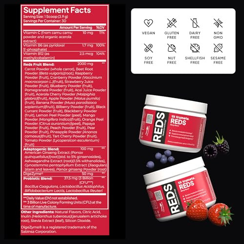 TRUMETA Reds® Superfood Powder Packs for Immune Support and Memory I Reds Superfood Powder Antioxidants Polyphenols Blend with Organic Acai Berry, Go