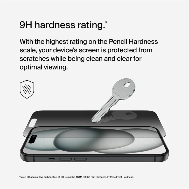 Belkin ScreenForce TemperedGlass Treated Privacy Screen Protector for iPhone 15 and 14 Pro - Slim & Scratch-Resistant - Includes Easy Align Tray for