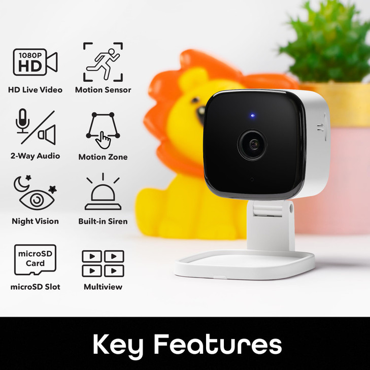 Geeni Peek Indoor WiFi Security Camera  1080p HD Smart Cam with Motion Alerts, 2-Way Audio, Night Vision, Alexa & Google Home Compatible (White)