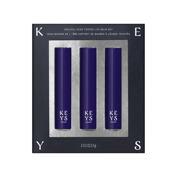 Keys Soulcare Soulful Kiss Tinted Lip Balm Set with Avocado Oil, Moisturizes & Softens, Sheer Color, Silky Formula, Cruelty-Free, 3-Pack, 0.1 Oz
