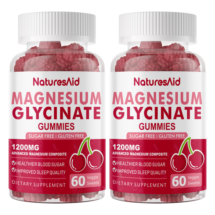 Magnesium Glycinate Gummies 1200mg - Sugar Free Magnesium Potassium Supplement with Vitamin B6, CoQ10 for Calm Mood & Sleep Support - 120 Cherry Gumm
