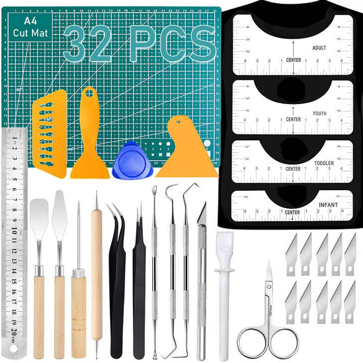 32Pack Vinyl Weeding Tools with T-Shirt Alignment Ruler Kit, Weeding Tools for Vinyl, Vinyl Weeding Tools Kit for Weeding Vinyl, DIY Art & Craft, Sil