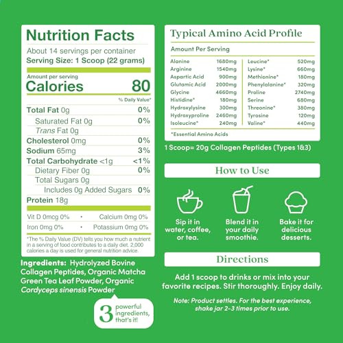 Further Food Matcha Collagen Peptides Powder - Organic Matcha & Cordyceps for All Day Energy, Mental Clarity & Immunity & Premium for Gut Health, Joi