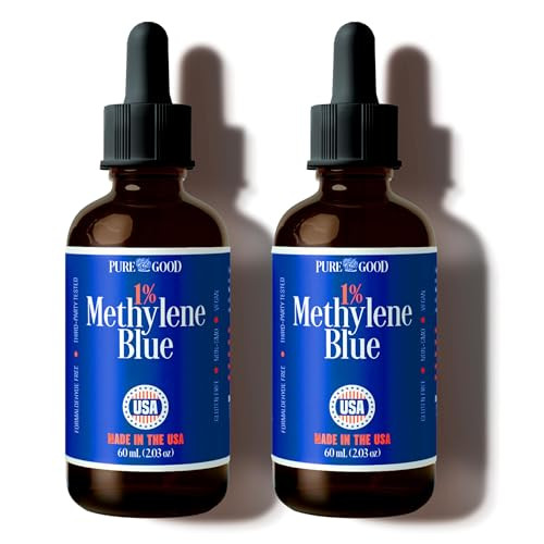 PureGood Methylene Blue 1% Solution (2 Pack) - 2oz USP Pharmaceutical Grade Drops, 99.99% Pure, Third-Party Tested For Purity, Made in USA