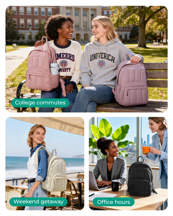 BAGSMART Womens Backpack Travel Laptop Backpack for Women, Quilted College Laptop Bookbag, Work Back Pack for Women, Cute Computer Water-Resistant Ca