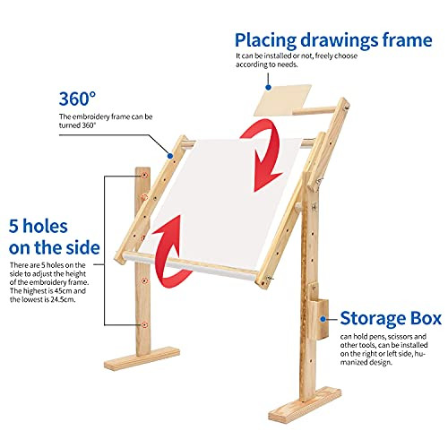 Adjustable Cross Stitch & Embroidery Hoop Stand - Tapestry & Quilting Frame Stand with 5 Height Levels (20" x 15.7")