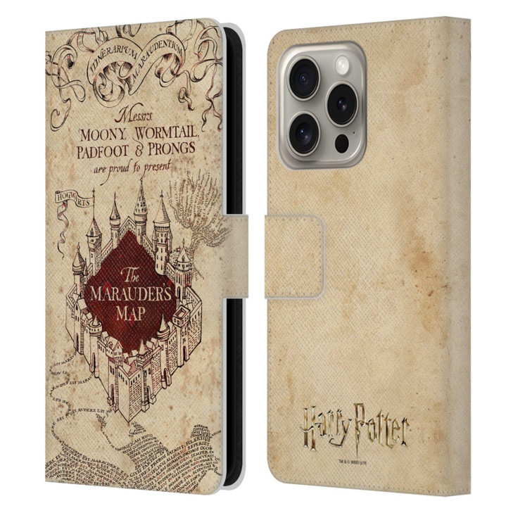 Head Case Designs Officially Licensed Harry Potter The Marauder's Map Prisoner of Azkaban II Leather Wallet Case Compatible with Apple iPhone 16 Pro