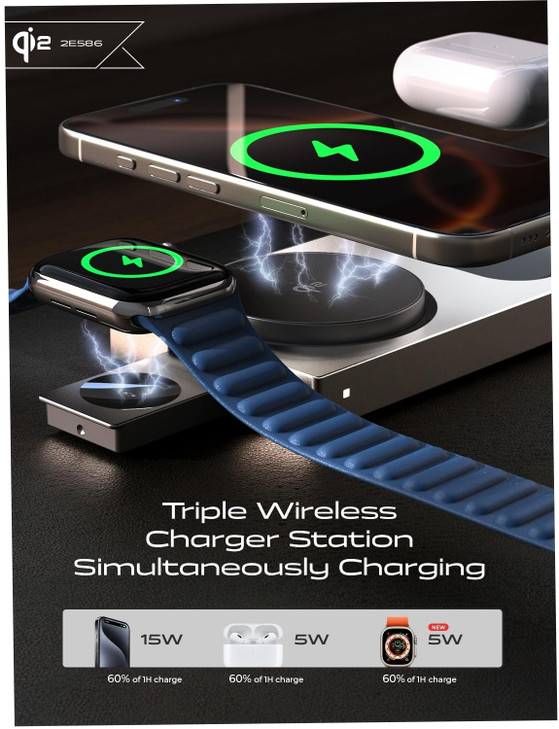 LISEN Qi2 Charging Station for iPhone 17 Pro Max, Magsafe Charger 3 in 1 15W Fast Charging, Magsafe Charger Stand Pad Dock for iPhone and Watch Charg