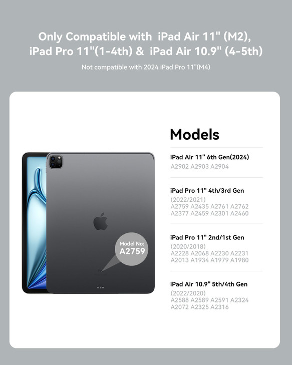 Folio Magnetic Cover Compatible with iPad Air 11-inch Case M2/M3, Replacement for iPad Pro 11-inch Case(4th/3rd/2nd/1st) with Multi-Angle Stand, 10.9