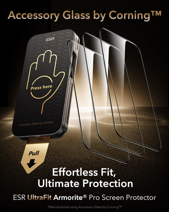 ESR Accessory Glass by Corning 3 Pack 9H+ Glass for iPhone 17/iPhone 16 Pro Screen Protector, with AR Anti-Reflective Technology, Military Grade Sha