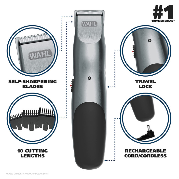 Wahl Groomsman Corded or Cordless Beard Trimmer for Men - Rechargeable Grooming Kit for Facial Hair - Beard Trimmer & Groomer - Model 9918-6171V