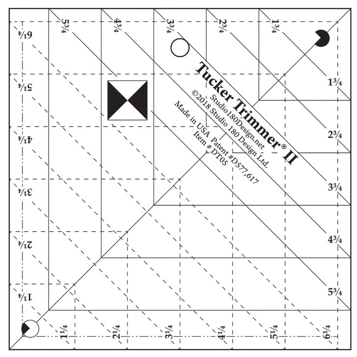 Studio 180 Design | Deb Tuckers | Tucker Trimmer II Quilting Ruler  Precision Trim Tool for ¼ & ¾ Increment Units | Perfect Hourglass & Triangle