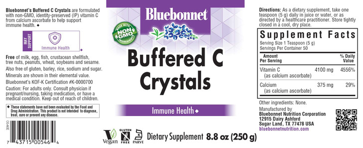 Bluebonnet Nutrition Buffered C Crystals, Buffered Vitamin C Powder, for Immune Health, for Antioxidant Protection, Soy Free, Gluten Free, Non-GMO, K