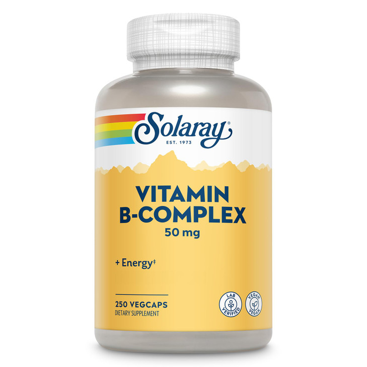 SOLARAY Vitamin B Complex 50 mg - Cellular Energy Vitamins - Metabolism and Nerve Health Support with Vitamin B12, Vitamin B1, B6, Niacin, Folic Acid