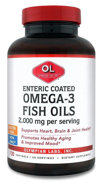 Olympian Labs Enteric Coated Omega 3 Fish Oils, 2000 mg per serving/ 60 servings, 120 Softgels