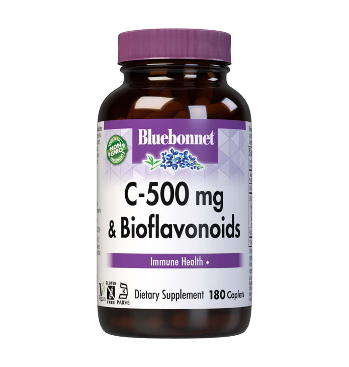 Bluebonnet Nutrition C-500 mg Plus Bioflavonoids Caplets, Vitamin C 500 mg, Citrus Bioflavonoids 250 mg, for Immune Health, Soy Free, Gluten Free, No