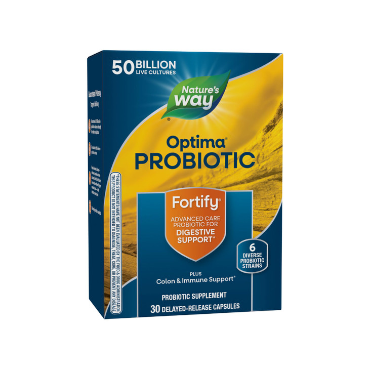 Nature's Way Fortify Optima Probiotic for Men and Women, 50 Billion Live Cultures, 6 Strains, Supports Digestive and Immune Health*, 30 Capsules (Pac