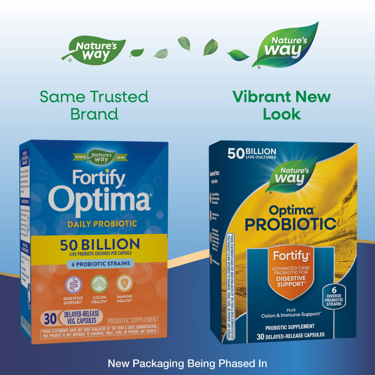 Nature's Way Fortify Optima Probiotic for Men and Women, 50 Billion Live Cultures, 6 Strains, Supports Digestive and Immune Health*, 30 Capsules (Pac
