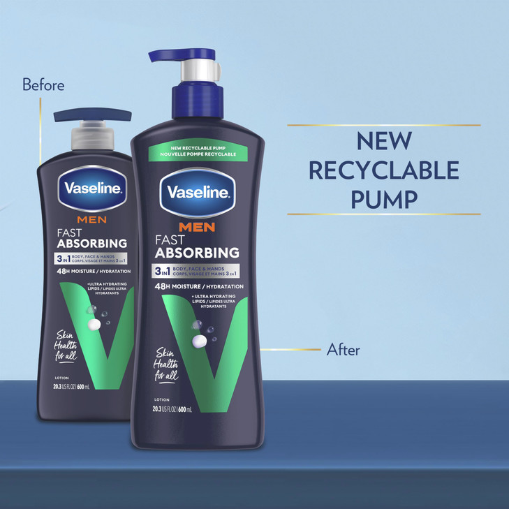 Vaseline Men's Healing Moisture Hand & Body Lotion For Dry or Cracked Skin Fast Absorbing Non-Greasy Lotion for Men 20.3 oz, Pack of 3