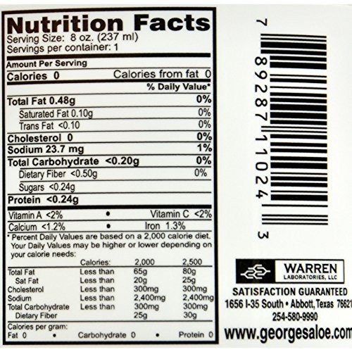 Georges Aloe Vera - 100 Percent Aloe Vera - Preservative Free - 8 fl oz (Pack of 4)