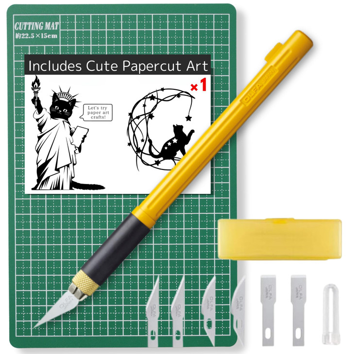 Exacto Knife 157B & Crafts Cutting Mat for Crafts A5(8"x6"), Hobby Knife Set with 6 Spare Exacto Knife Blades, Cute Liberty Cat Papercut Templates
