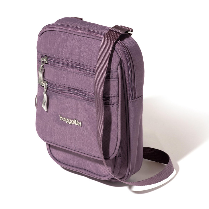 Baggallini Journey Crossbody Bags for Women 9x6 Small Lightweight Nylon Zipped Travel Safe Handbag Phone Passport Purse W/Rfid, Misty Purple