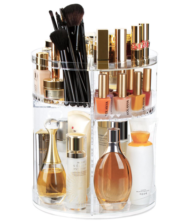 AMEITECH Rotating Makeup Organizer, 360 Spinning Skincare Organizers, 8 Adjustable Layer Cosmetic Storage Case with Brush Holder Perfume Tray for Van