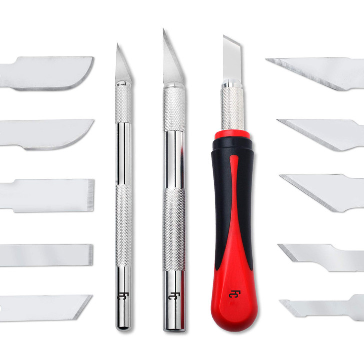 Fancii Precision Craft Knife Set 16 Pieces - Professional Razor Sharp Knives for Art, Hobby, Scrapbooking and Sculpture  Includes Stencil, Fine Poin