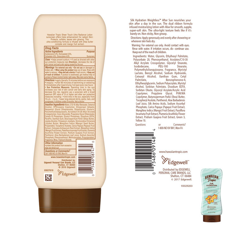 Hawaiian Tropic SPF 30 Broad Spectrum Sunscreen and After Sun Pack with 8oz Sheer Touch Moisturizing Sunscreen Lotion and 6oz Silk Hydration Weightle